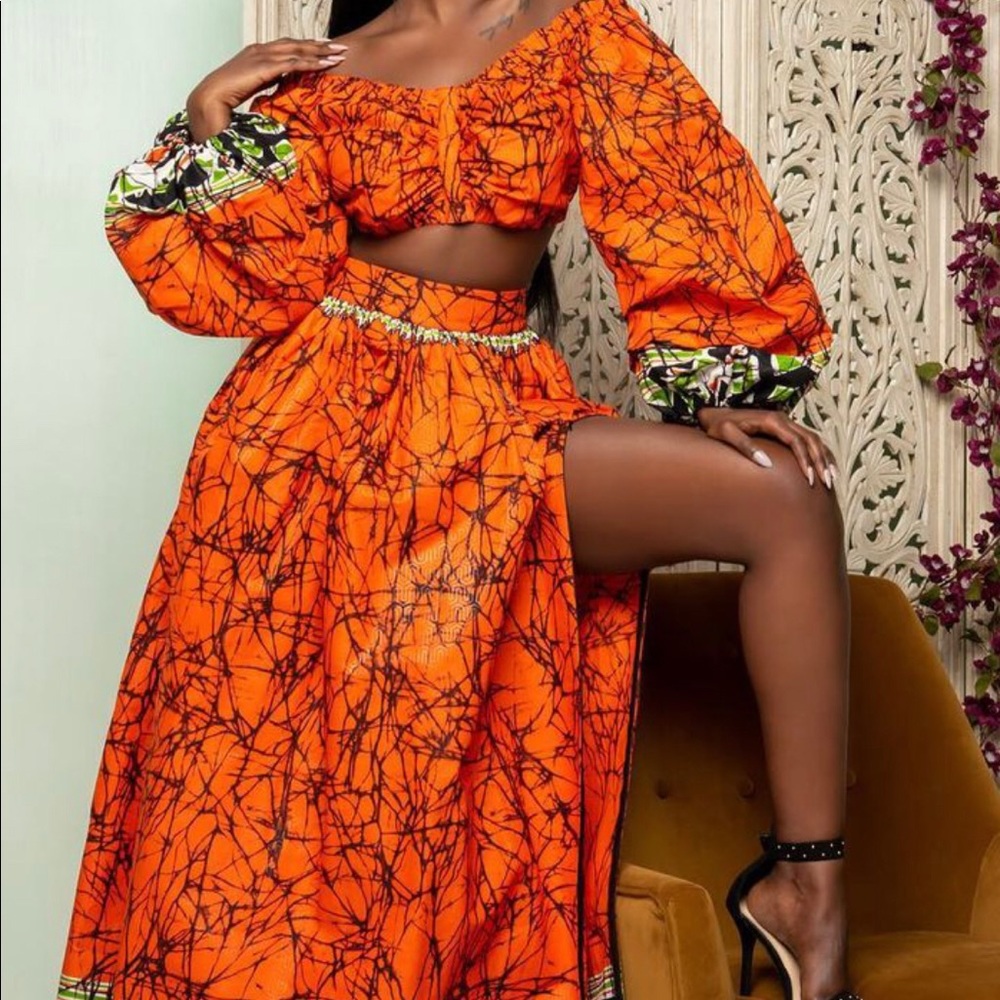 Plus Size African Print Crop Top and Matching Maxi Skirt